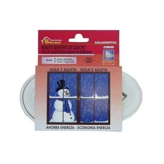 Burlete Puerta/Ventana  9Mmx06Mt Adhesivo "E" Caucho Blanco Burcasa