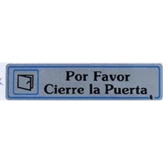 Placa Señal Adhesiva 175X040Mm Por Favor Cierre Puerta Aluminio Plata