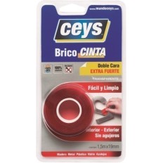 Cinta Adhesiva 19Mmx  1,5Mt Doble Cara  Transparente Bricocinta Roja Ceys