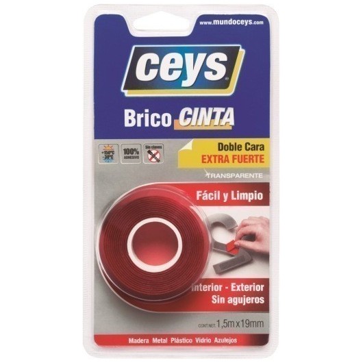 Cinta Adhesiva 19Mmx  1,5Mt Doble Cara  Transparente Bricocinta Roja Ceys