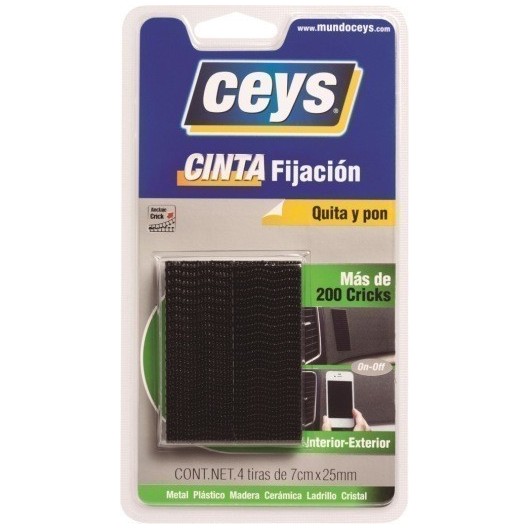 Cinta Adhesiva 70X25Mm Tira Quita Y Pon  Negro Tack Ceys Crick