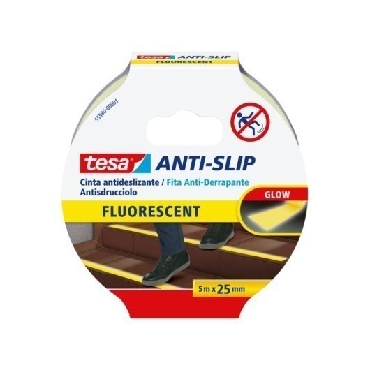 Cinta Antideslizante  25Mmx05Mt Adhesivo  Amarillo/Fluorescente Tesatape